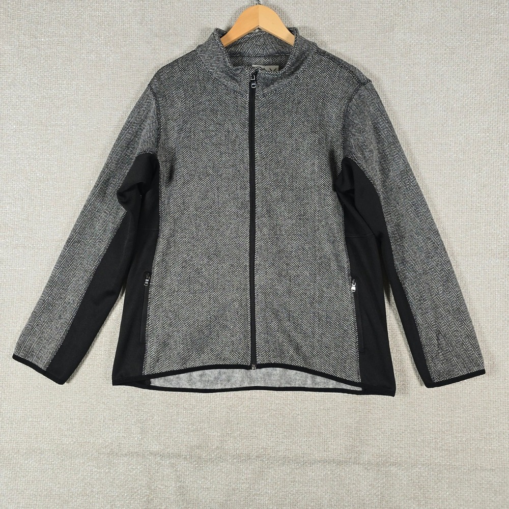 Marc New York Andrew Marc Womens XXL Herringbone Full Zip Jacket Grey Black